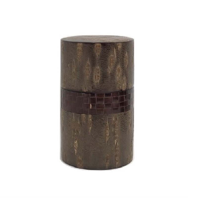 Fujiki Denshiro: Oyama Sakura Bark Chazutsu, Ajiro Weave (Horizontal Stripe) by Arakawa Keitaro 総皮茶筒 大山桜 アジロ 横(荒川慶太郎 作) - tokinari.live