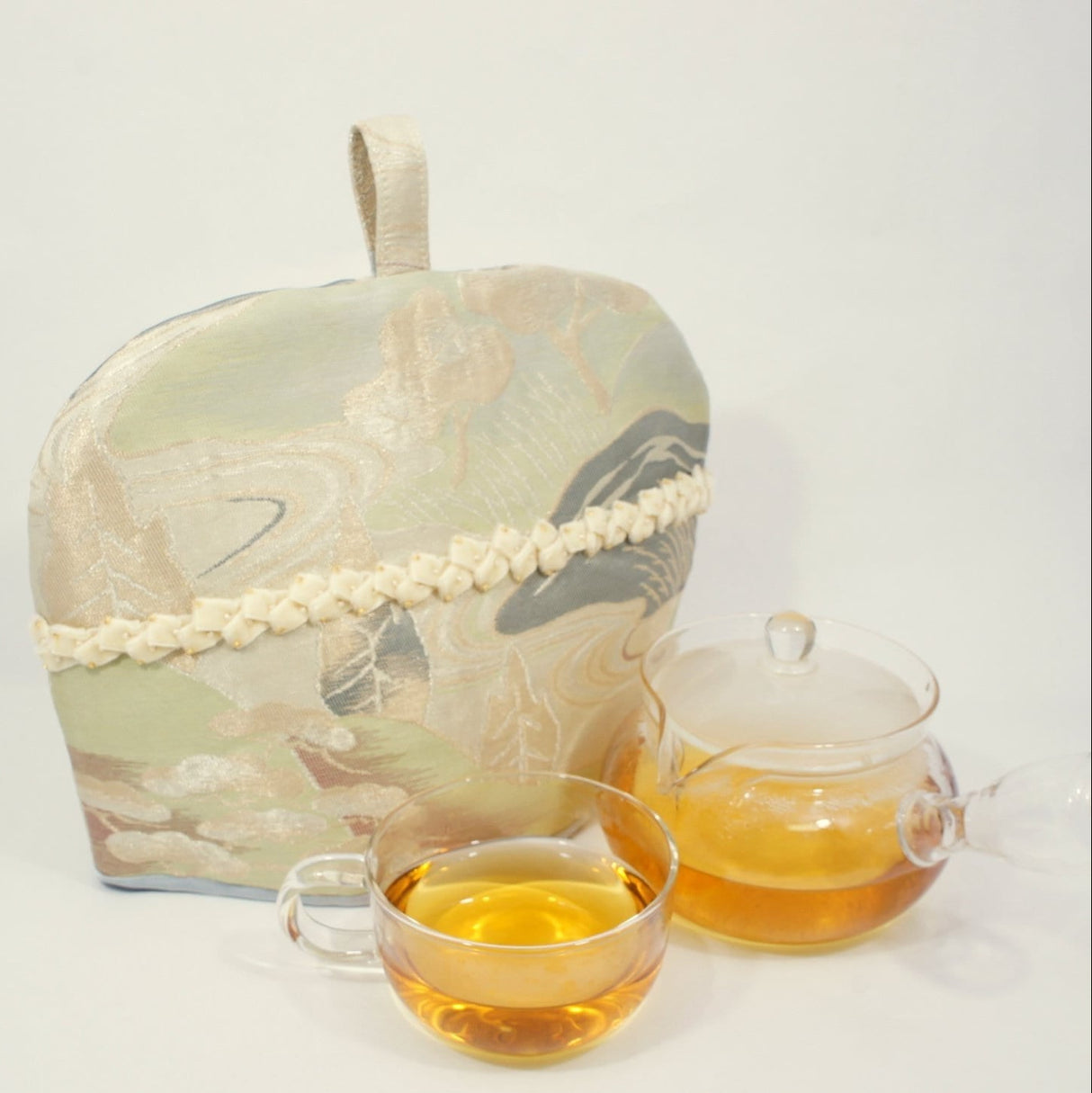 Kimono Sash Tea Cozy #1: Pine Tree and River by mami.mano - tokinari.live