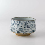 Carp in Waves Pattern Matcha Bowl in Wooden Gift Box