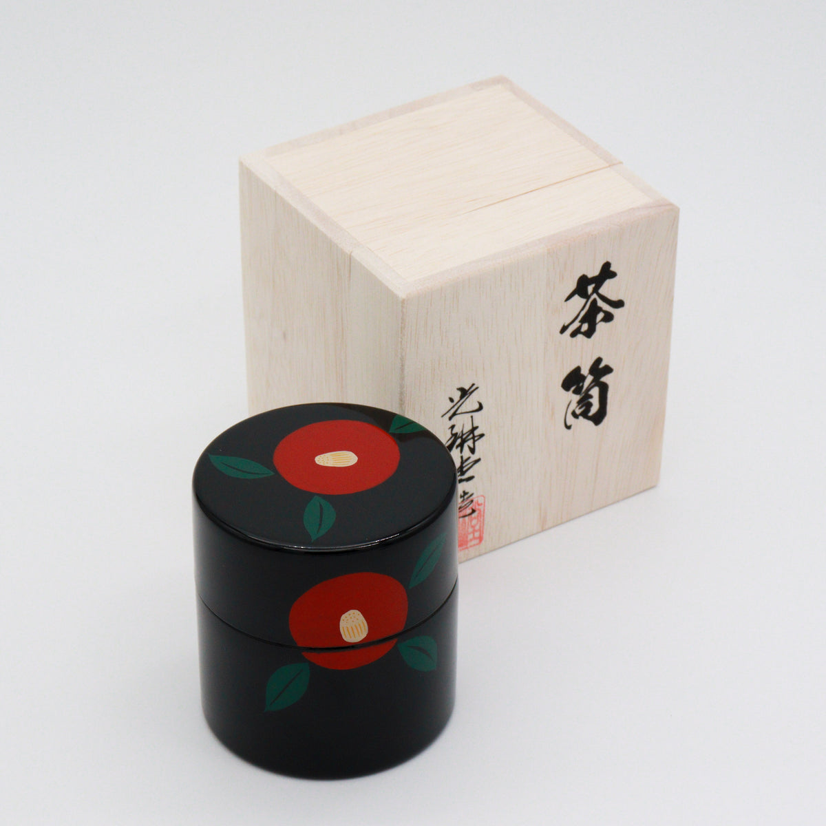 Korindo Echizen: Urushi Tea Canister Kuro-Tsubaki - 光琳堂 越前漆器: うるし茶筒「黒椿」 tokinari.live