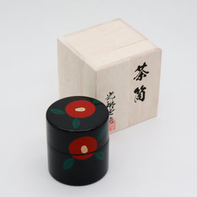 Korindo Echizen: Urushi Tea Canister Kuro-Tsubaki - 光琳堂 越前漆器: うるし茶筒「黒椿」 tokinari.live