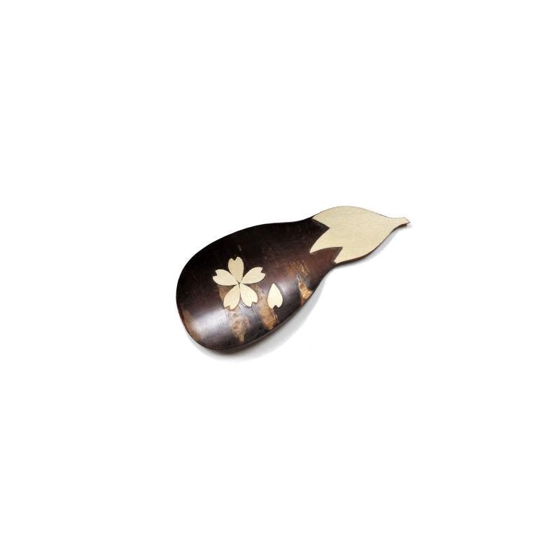 Fujiki Denshiro (last few units): Sakura Bark Tea Scoop Chasaji, Eggplant-shaped design with Sakura 茶箕 ナス 桜 - tokinari.live