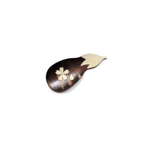 Fujiki Denshiro (last few units): Sakura Bark Tea Scoop Chasaji, Eggplant-shaped design with Sakura 茶箕 ナス 桜 - tokinari.live
