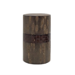 Fujiki Denshiro: Oyama Sakura Bark Chazutsu, Ajiro Weave (Horizontal Stripe) by Arakawa Keitaro 総皮茶筒 大山桜 アジロ 横（荒川慶太郎　作） - tokinari.live