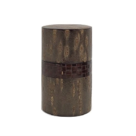 Fujiki Denshiro: Oyama Sakura Bark Chazutsu, Ajiro Weave (Horizontal Stripe) by Arakawa Keitaro 総皮茶筒 大山桜 アジロ 横（荒川慶太郎　作） - tokinari.live
