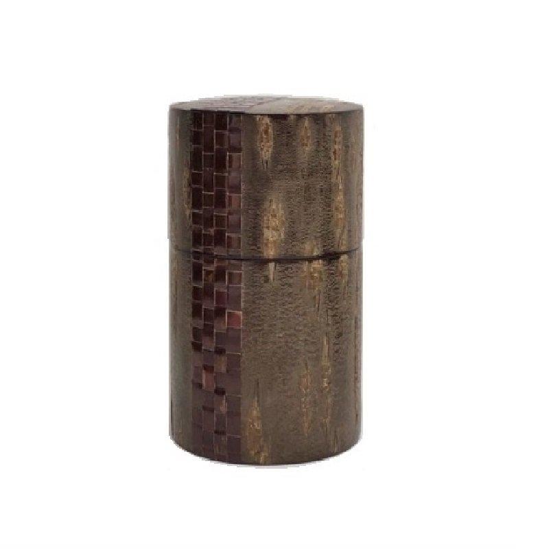 Fujiki Denshiro: Oyama Sakura Bark Chazutsu, Ajiro Weave (Vertical Stripe) by Arakawa Keitaro 総皮茶筒 大山桜 アジロ 縦（荒川慶太郎　作） - tokinari.live