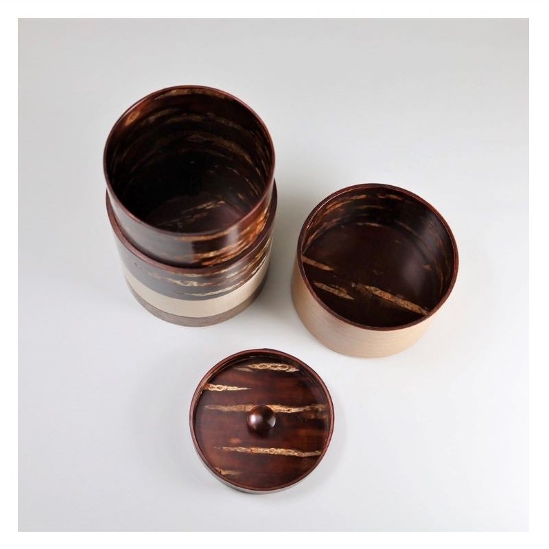 Fujiki Denshiro: Wazutsu Series Kabazaiku Tea Canisters, 4-color Sakura 輪筒4色 茶筒 さくら - tokinari.live