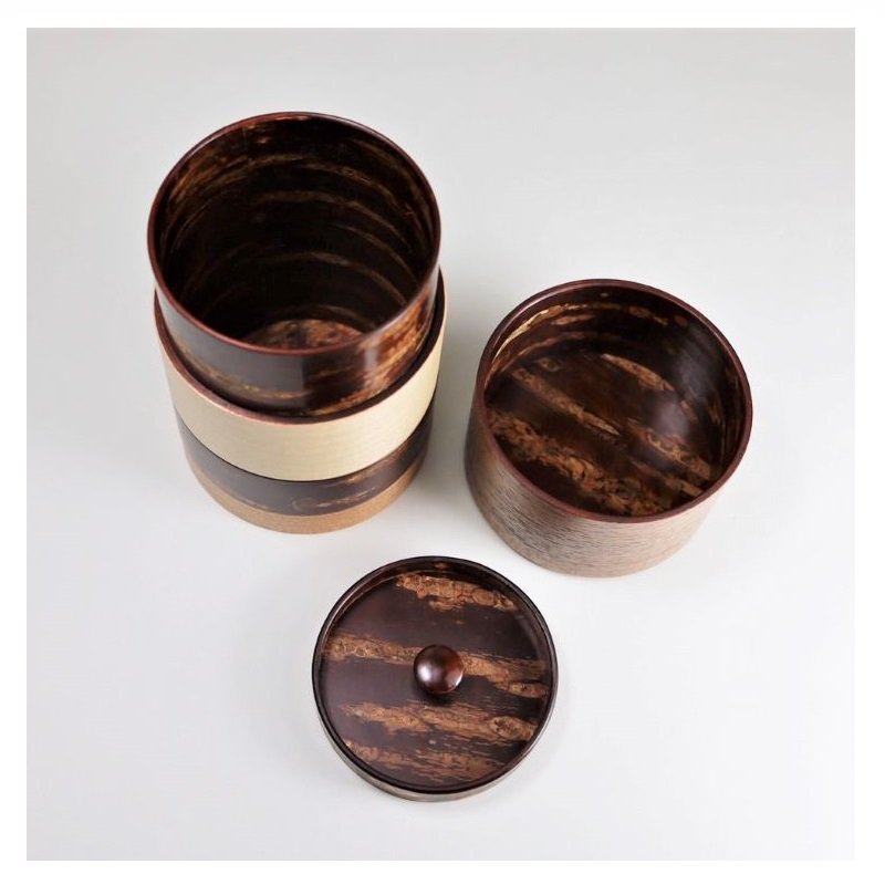 Fujiki Denshiro: Wazutsu Series Kabazaiku Tea Canisters, 4-color Walnut 輪筒4色 茶筒 くるみ - tokinari.live