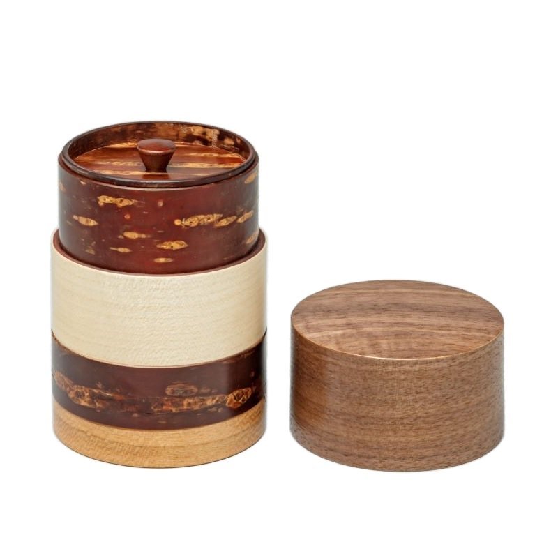 Fujiki Denshiro: Wazutsu Series Kabazaiku Tea Canisters, 4-color Walnut 輪筒4色 茶筒 くるみ - tokinari.live