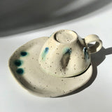 Hiroshi Hirai: Heart Shaped Cup & Saucer Set, Green Accents - tokinari.live
