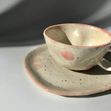 Hiroshi Hirai: Heart Shaped Cup & Saucer Set, Pink Accents - tokinari.live