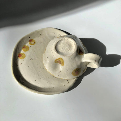 Hiroshi Hirai: Heart Shaped Cup & Saucer Set, Yellow Accents - tokinari.live