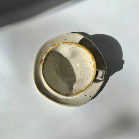 Hiroshi Hirai: Heart Shaped Cup & Saucer Set, Yellow Accents - tokinari.live