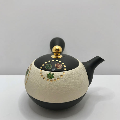 Isobe Ceramics mi122: Tokoname Kyusu Golden Autumn Leaves by Shouhou 200 ml 金彩紅葉桜 - tokinari.live