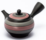 Koizumi: Left-handed Silver & Pink Striped Tokoname Kyusu Tea Pot by Kiln Tosei, 330 ml, 8-193 【陶聖】２色ルレット左手急須 - tokinari.live