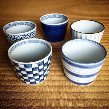 Saikai Ceramics: 5-piece Aritayaki Soba Cup Set, Indigo Design Series - tokinari.live