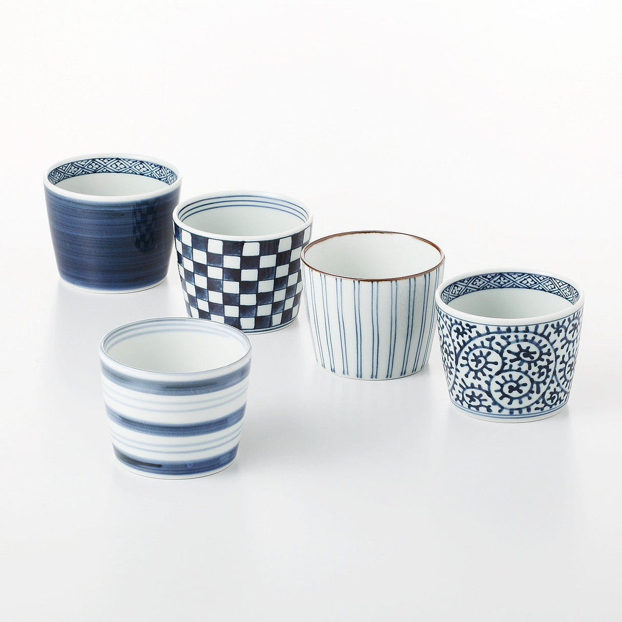 Saikai Ceramics: 5-piece Aritayaki Soba Cup Set, Indigo Design Series - tokinari.live