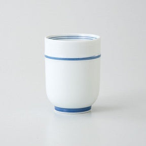 Saikai Ceramics: Blue Trim, White Porcelain Yunomi Tea Cup with Blue Accents 150 ml - tokinari.live