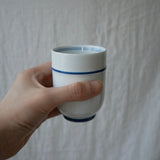 Saikai Ceramics: Blue Trim, White Porcelain Yunomi Tea Cup with Blue Accents 150 ml - tokinari.live