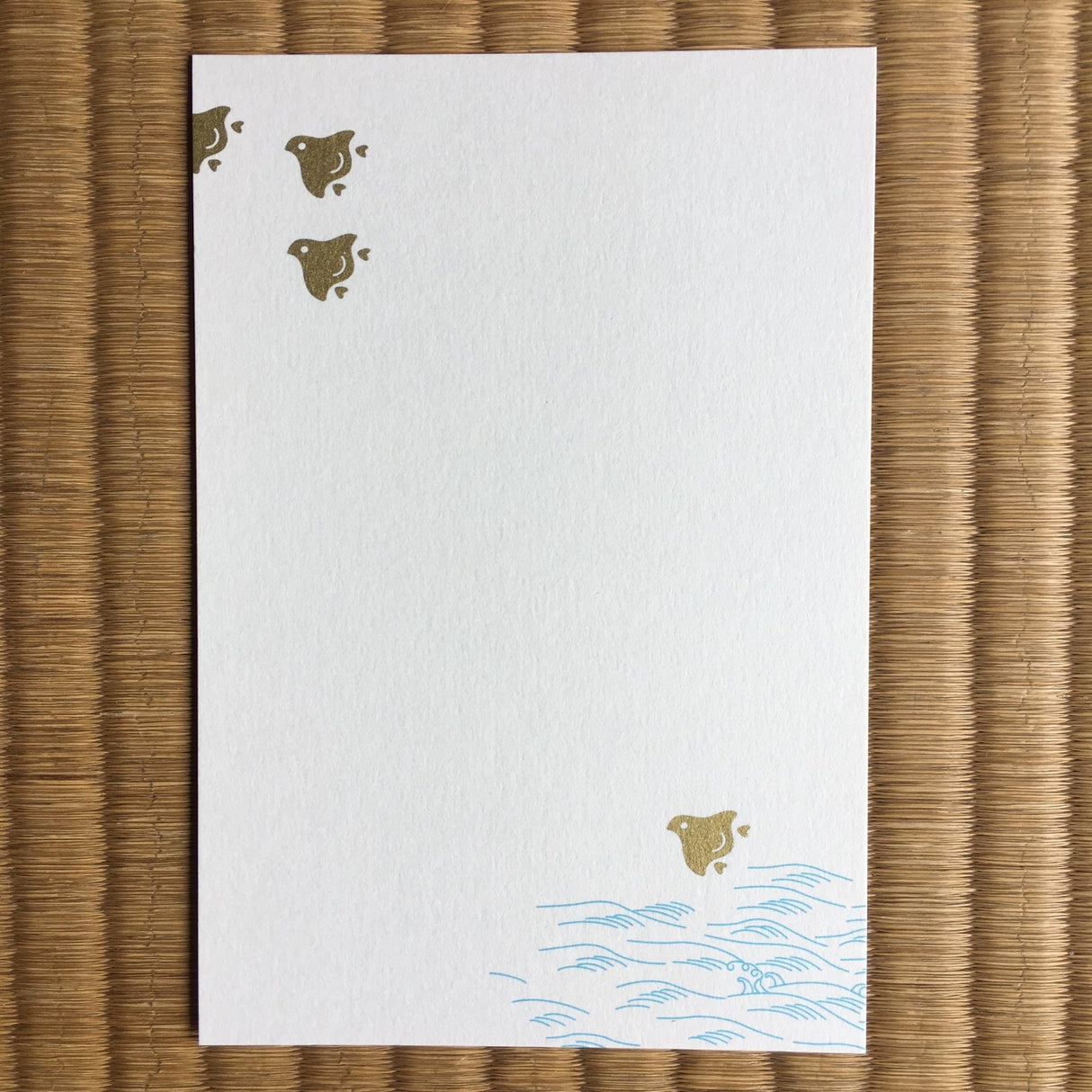 Silkscreen Postcard - Golden Birds Over the Waves - tokinari.live