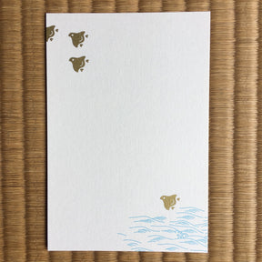 Silkscreen Postcard - Golden Birds Over the Waves - tokinari.live
