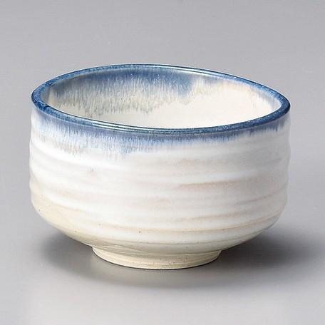 Yamaki Ikai M1429: White and Blue edge Matcha Tea Bowl (Kaneta Ceramics) - tokinari.live