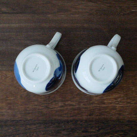 Yamani - Miyama Tableware: Blue Ink White Paired Mugs - tokinari.live